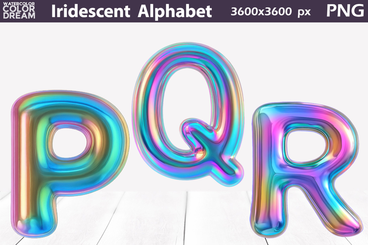 Iridescent Balloon Letters PNG | P Q R 3D Clipart