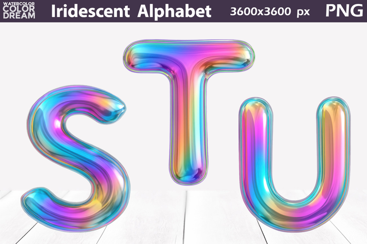 Iridescent Balloon Letters PNG | S T U 3D Clipart