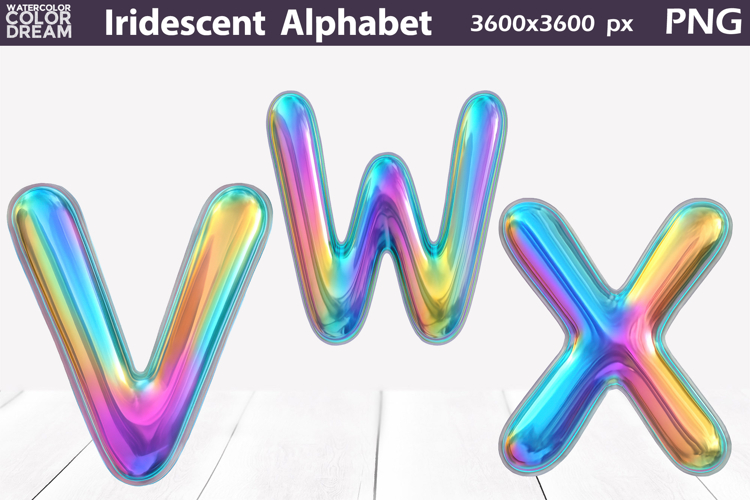 Iridescent Balloon Letters PNG | V W X 3D Clipart