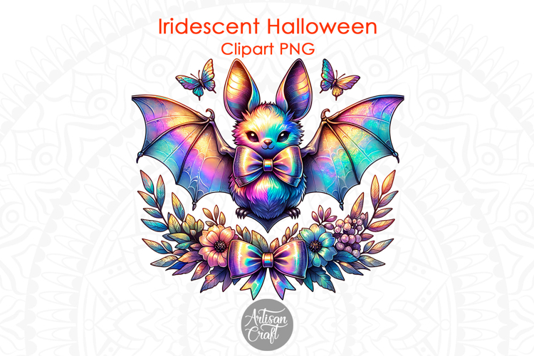 Iridescent bats Halloween sublimation PNG