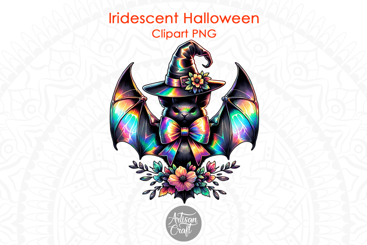Iridescent bat Halloween, floral wreath