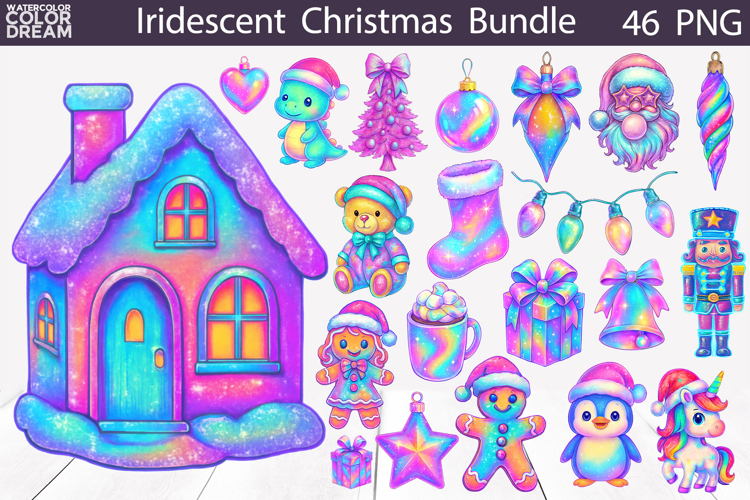Iridescent Christmas Bundle | Rainbow Christmas Clipart