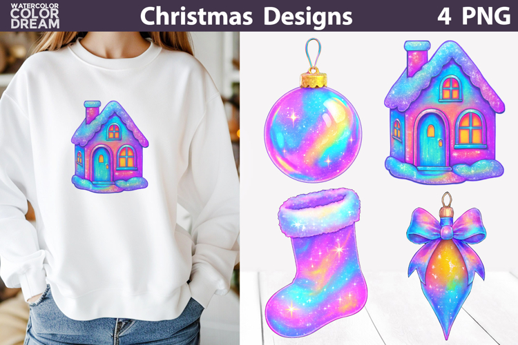 Iridescent Christmas Clipart | Rainbow Christmas Sublimation