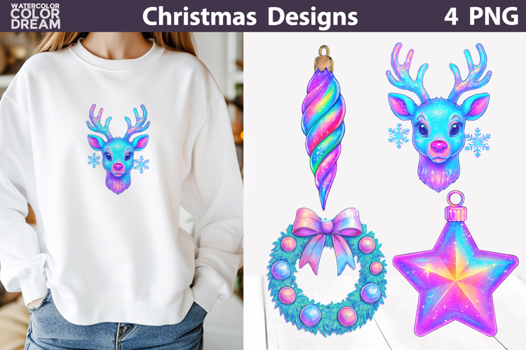 Iridescent Christmas Clipart | Rainbow Christmas Sublimation