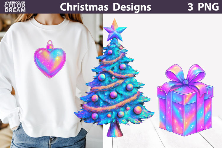 Iridescent Christmas Clipart | Rainbow Christmas Sublimation