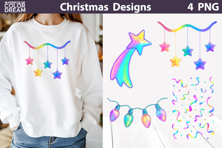 Iridescent Christmas Clipart | Rainbow Christmas Sublimation