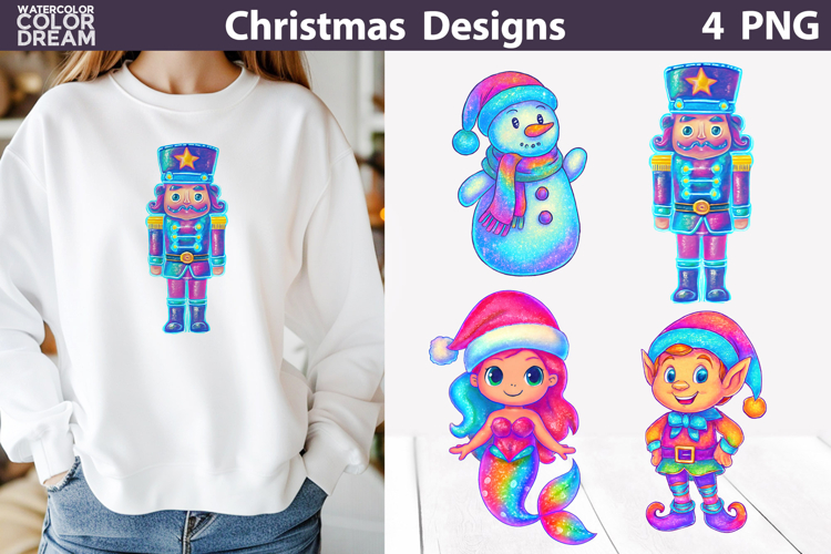 Iridescent Christmas Clipart | Rainbow Christmas Sublimation