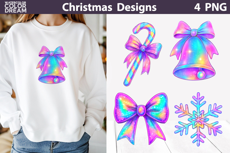 Iridescent Christmas Clipart | Rainbow Christmas Sublimation