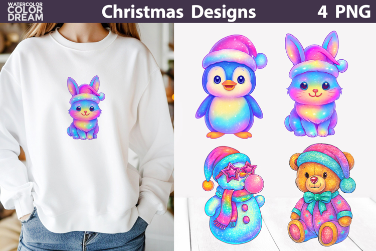 Iridescent Christmas Clipart | Rainbow Christmas Sublimation