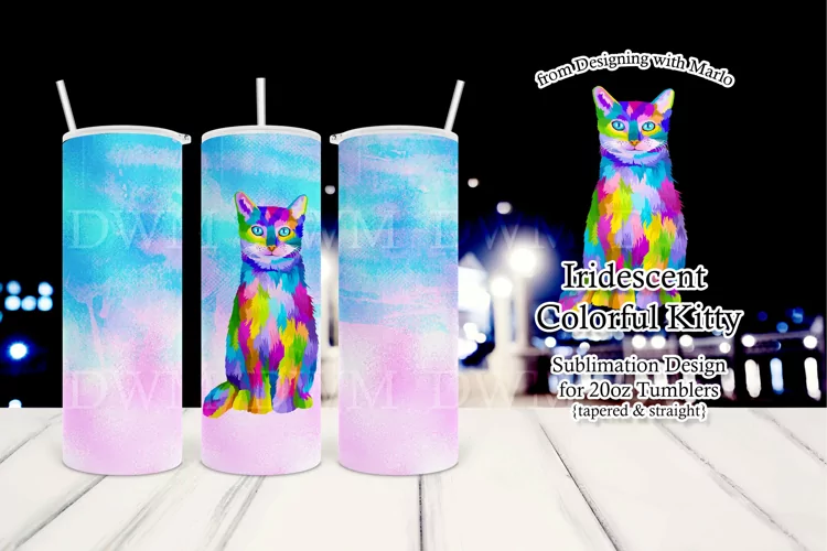Iridescent Colorful Kitty 20oz Tumbler Sublimation