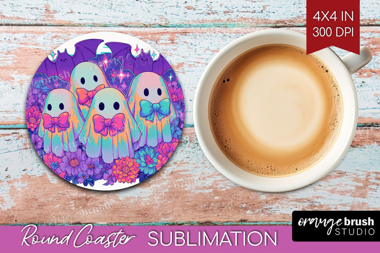 Iridescent Ghost Halloween Round Coaster Spooky Season PNG