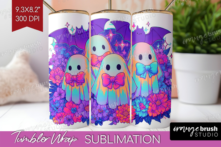 Iridescent Ghost Halloween Tumbler Wrap Spooky Season PNG