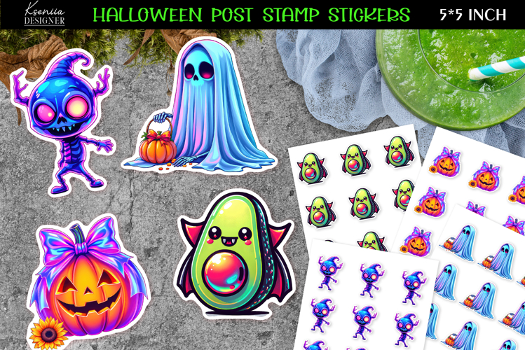 Neon iridescent Halloween Stickers|Vampire Avocado|Ghost