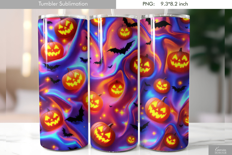 Halloween Neon Iridescent Pumpkin Tumbler Sublimation