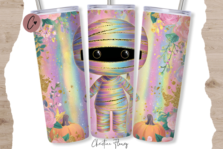 Iridescent Mummy Halloween Tumbler Wrap PNG