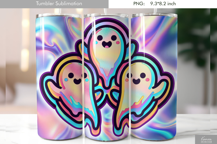 Halloween Neon Iridescent Ghost Tumbler Sublimation