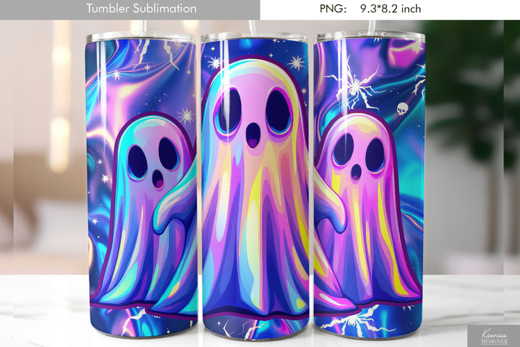 Halloween Neon Iridescent Ghost Tumbler Sublimation