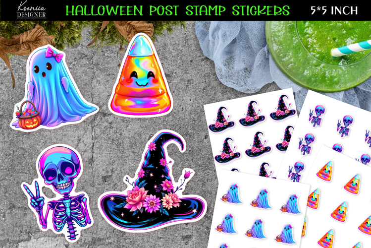 Iridescent Halloween Stickers|Candy Corn Stack|Neon Ghost