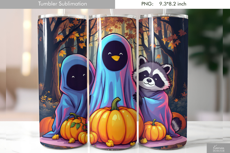 Halloween Goose and Raccoon Ghost Tumbler Sublimation