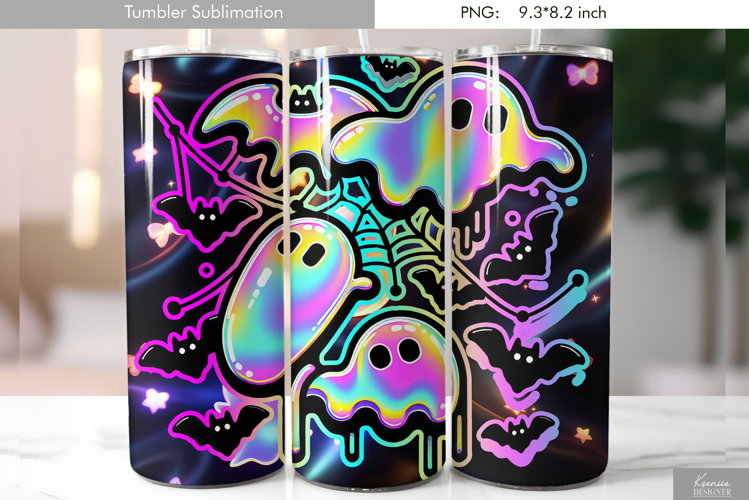 Halloween Neon Iridescent Ghost Tumbler Sublimation