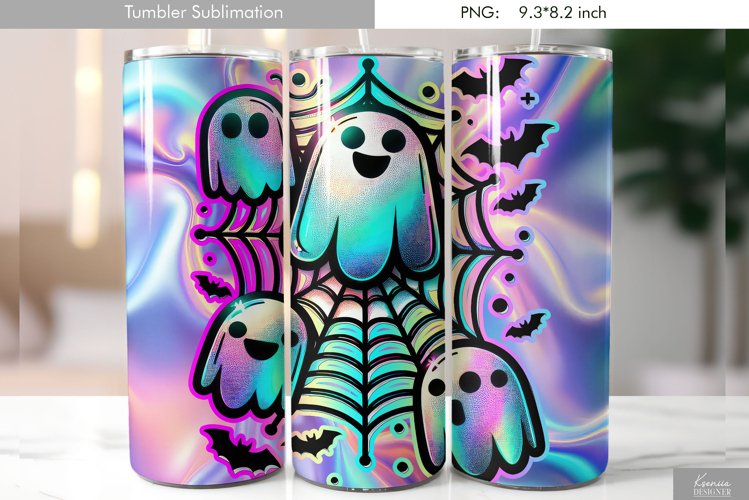 Halloween Neon Iridescent Ghost Tumbler Sublimation
