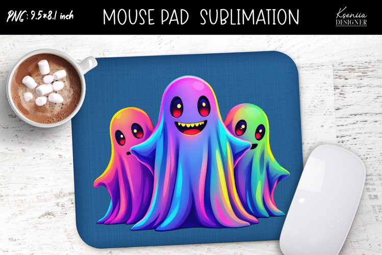 Rainbow Holographic Ghosts Halloween Mouse Pad
