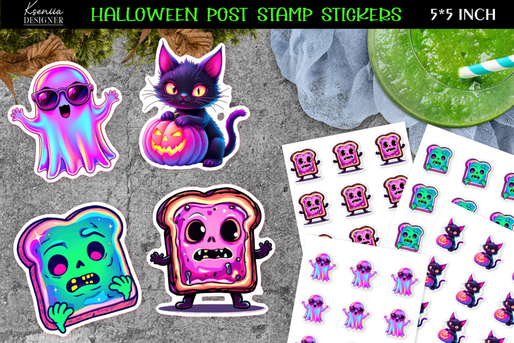 Iridescent Halloween Stickers|Cute Zombie Toast|Black Cat