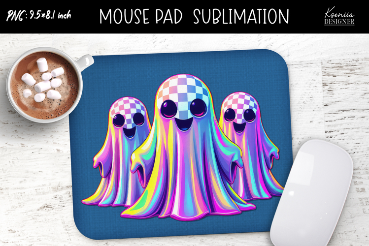 Rainbow Holographic Ghosts Halloween Mouse Pad