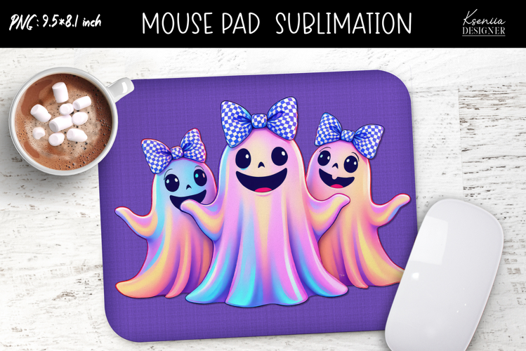 Rainbow Holographic Ghosts Halloween Mouse Pad