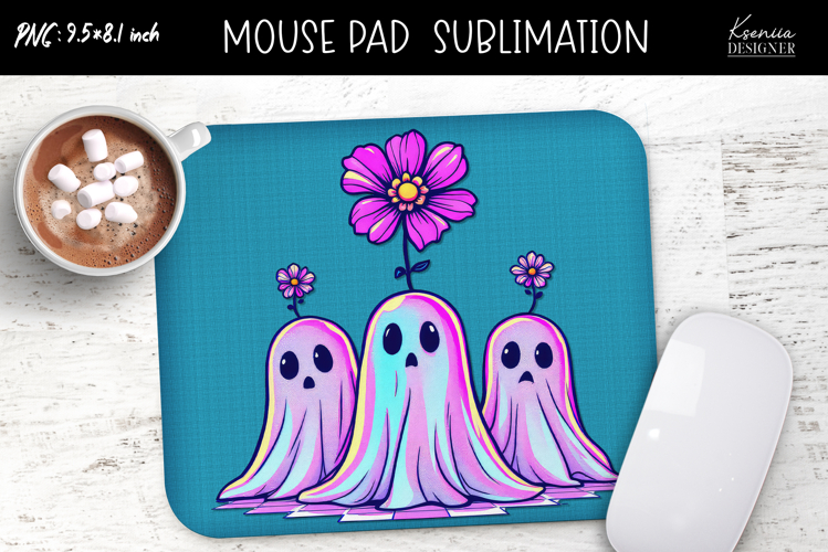 Rainbow Holographic Ghosts Halloween Mouse Pad