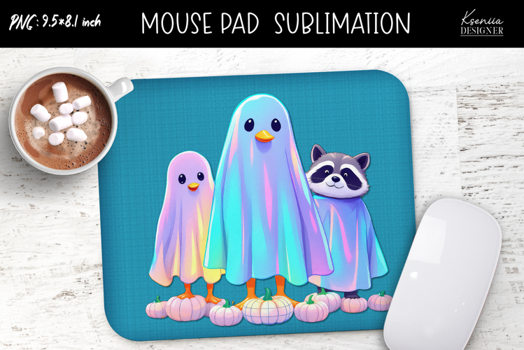 Rainbow Holographic Ghosts Raccoon Halloween Mouse Pad