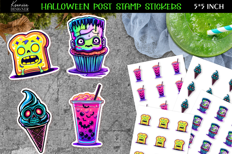 Iridescent Halloween Stickers|Kawaii Monster Head Cupcake