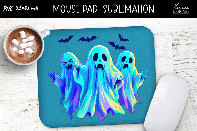 Rainbow Holographic Ghosts Halloween Mouse Pad