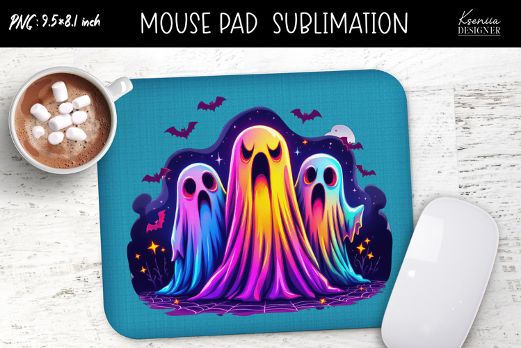 Rainbow Holographic Ghosts Halloween Mouse Pad
