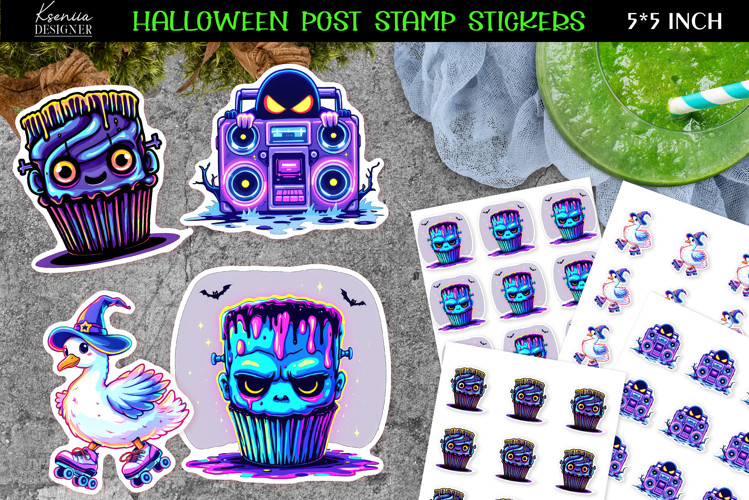 Iridescent Halloween Stickers|Kawaii Monster Head Cupcake