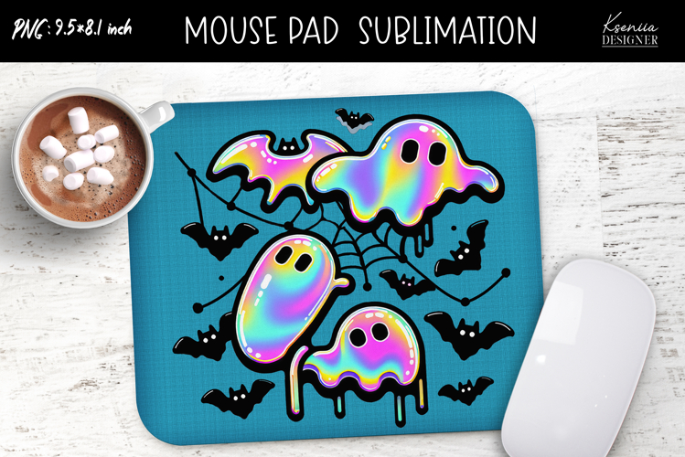 Rainbow Holographic Ghosts Halloween Mouse Pad