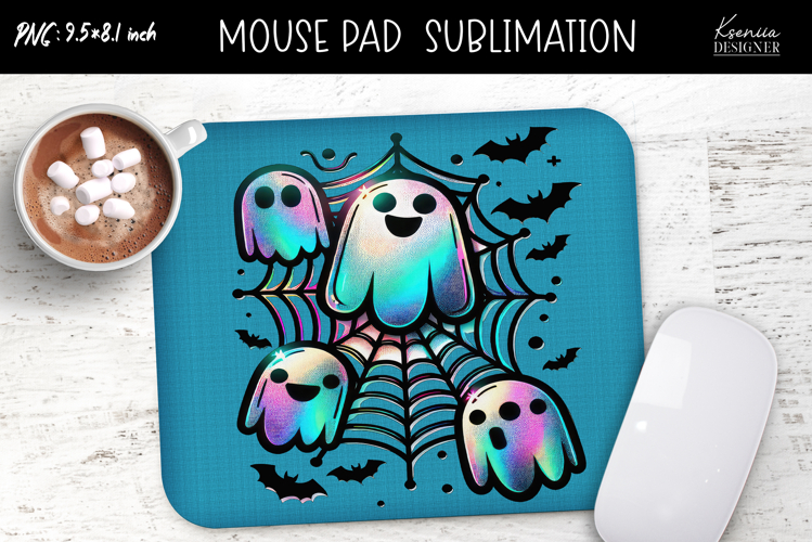 Rainbow Holographic Ghosts Halloween Mouse Pad