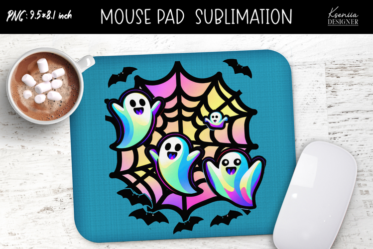 Rainbow Holographic Ghosts Halloween Mouse Pad