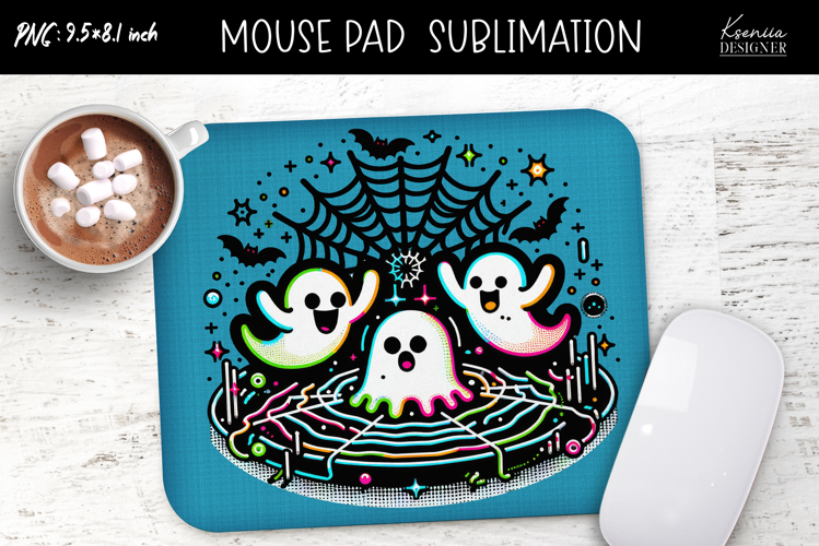 Rainbow Holographic Ghosts Halloween Mouse Pad