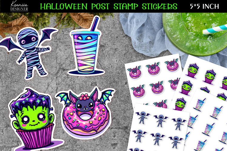 Iridescent Halloween Stickers|Kawaii Monster Head Cupcake