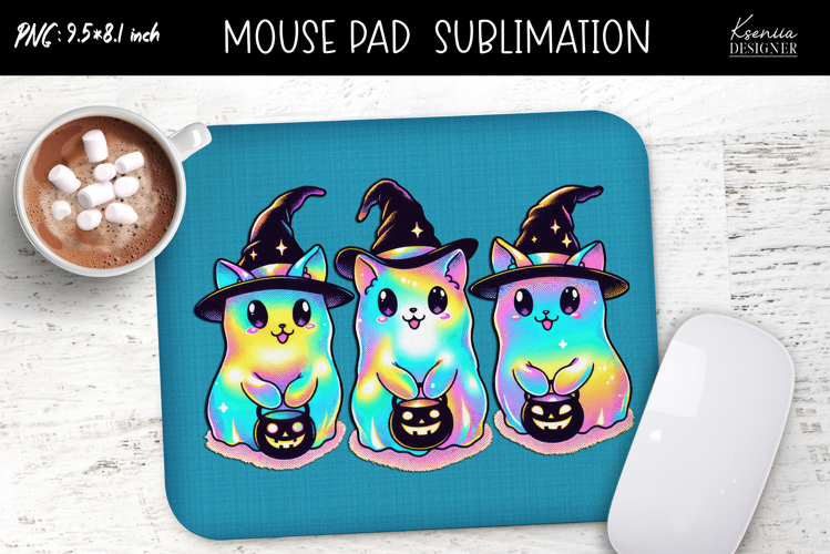 Rainbow Holographic Ghosts Halloween Mouse Pad