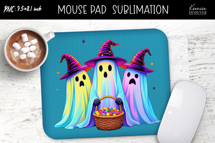 Rainbow Holographic Ghosts Halloween Mouse Pad