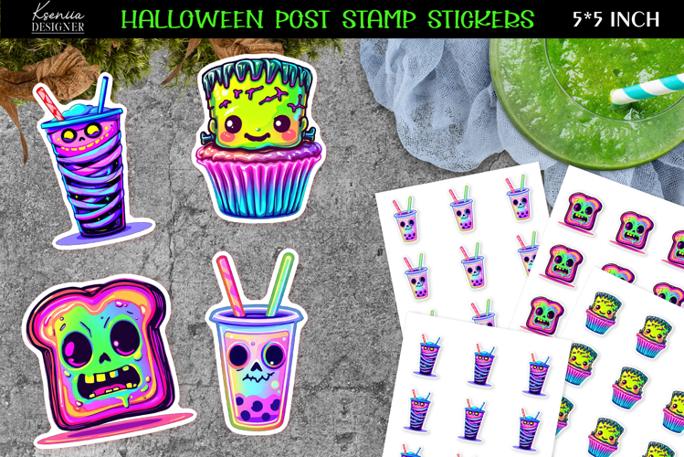 Iridescent Halloween Stickers|Kawaii Monster Head Cupcake