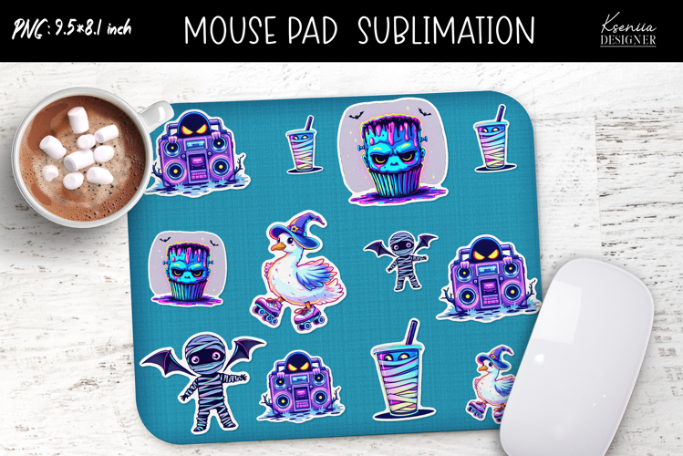 Iridescent Kawaii Halloween Stickers Mouse Pad Sublimation