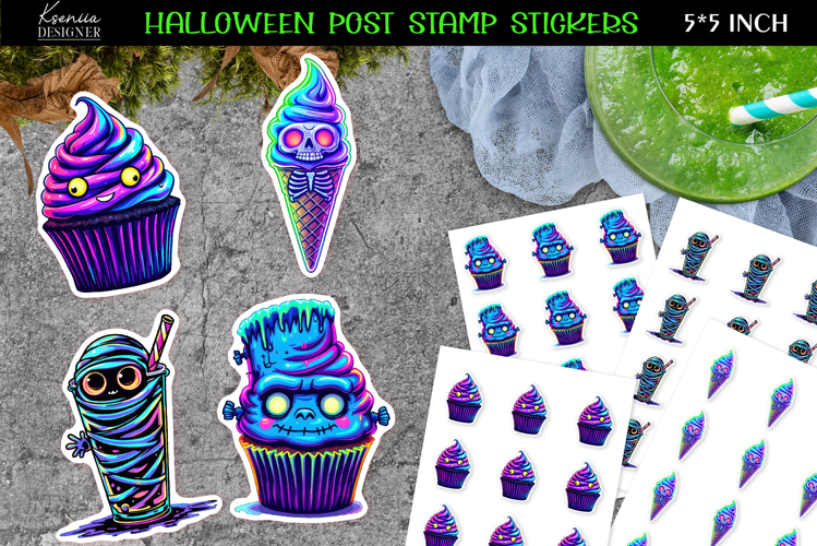 Iridescent Halloween Stickers|Kawaii Monster Head Cupcake
