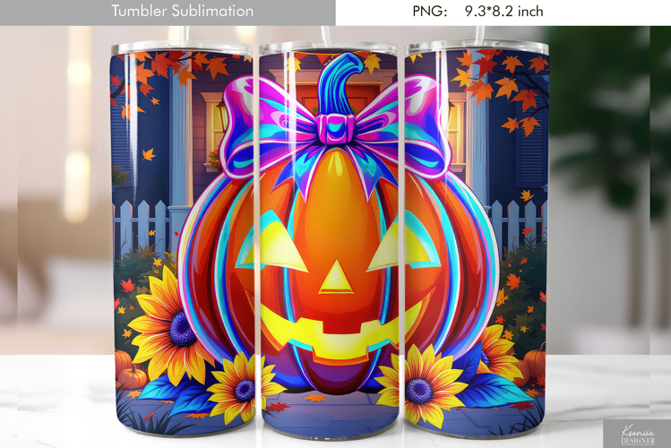 Halloween Neon Iridescent Pumpkin Tumbler Sublimation