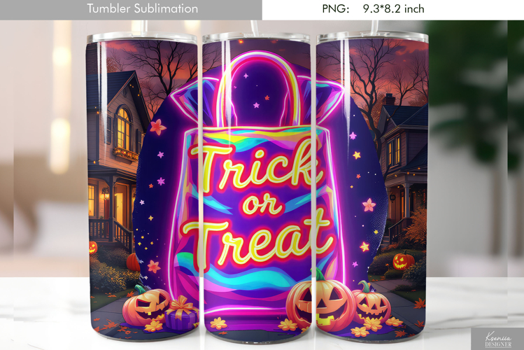 Halloween Neon Iridescent Trick or Treat Tumbler Sublimation