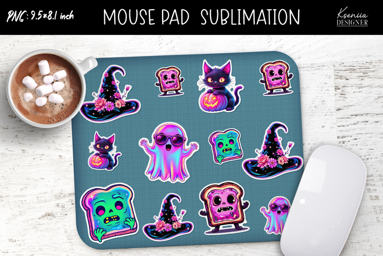 Iridescent Kawaii Halloween Stickers Mouse Pad Sublimation