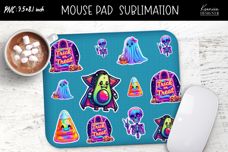 Iridescent Kawaii Halloween Stickers Mouse Pad Sublimation