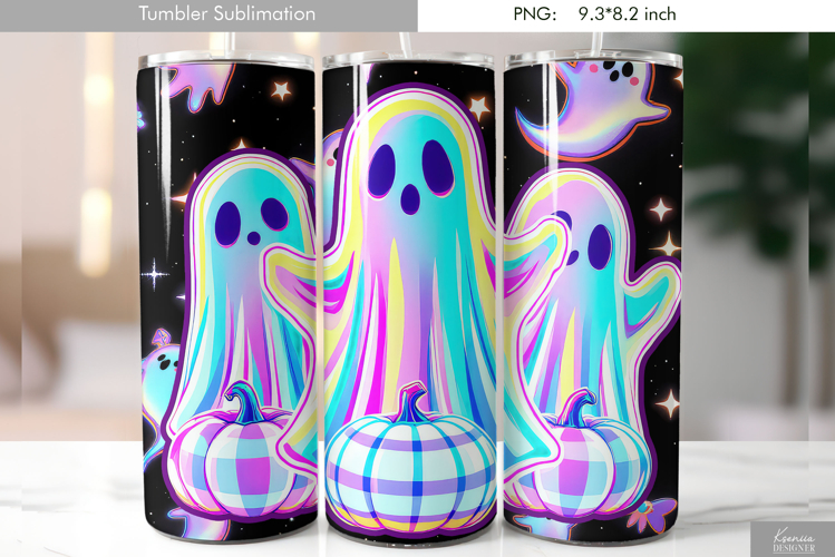 Halloween Neon Iridescent Ghost Tumbler Sublimation